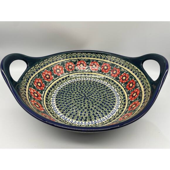 Polish Pottery Medium Bowl with Handles (Poppies All Around) - Picture 2 of 7